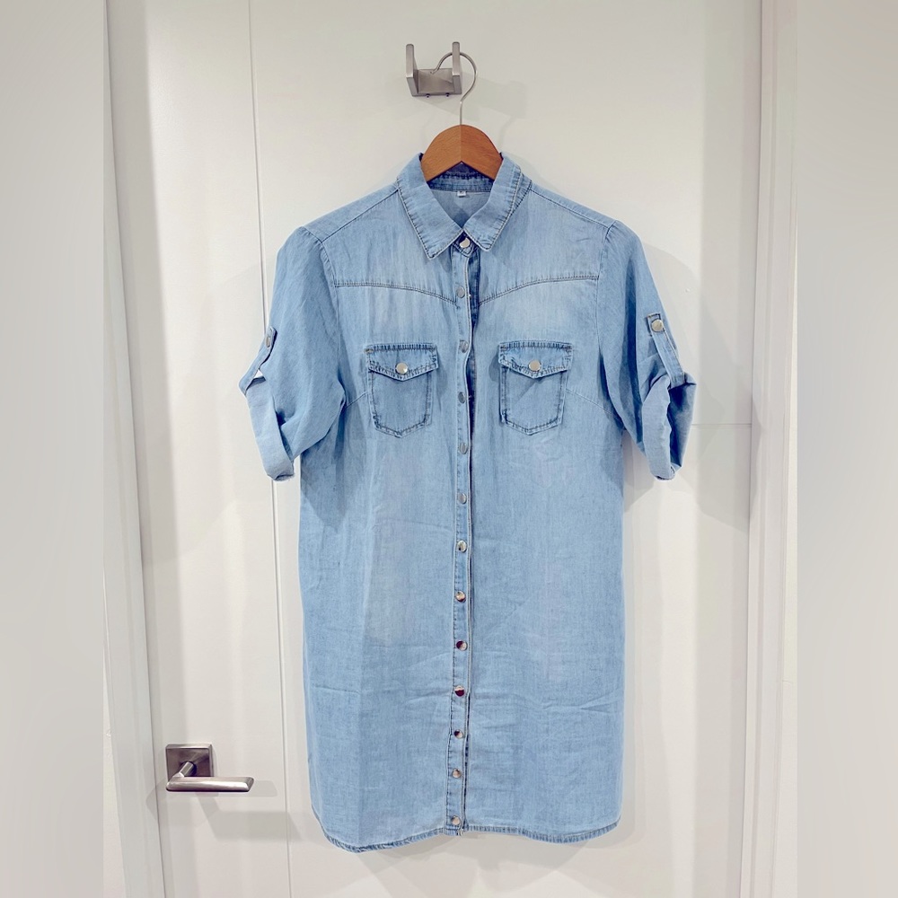 No brand denim shirt dress snap buttons, size XL, gently used